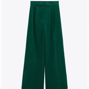 Zara Forest Green Wide-Leg Trousers